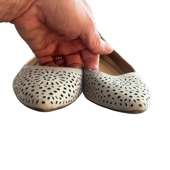 Vionic Carmela Dark Taupe Perforated Suede Almond Toe Flats 7 - Picture 7 of 8